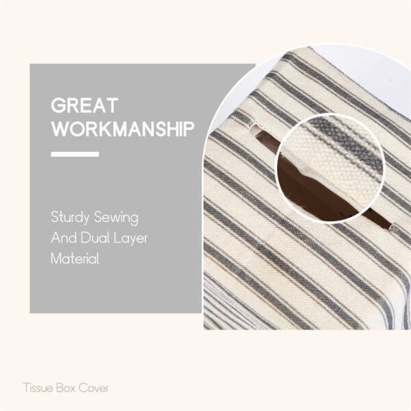 Fabric Tissue Box Cover Square Striped Pattern - 图片 4