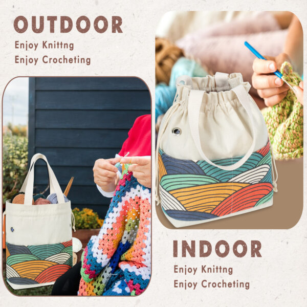 Yarn Storage Bag | Drawstring Crochet Tote Bag | Colorful Arc Pattern - TOGETRUE - 图片 6